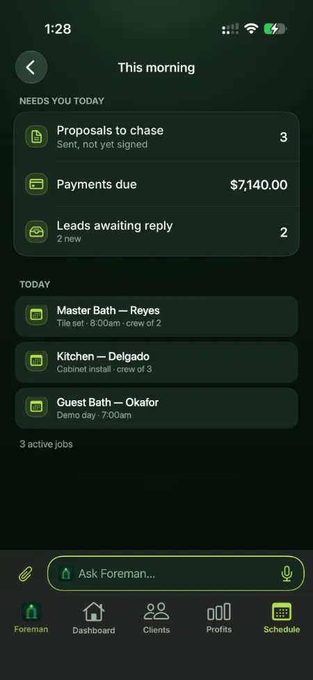 Daily briefing screen