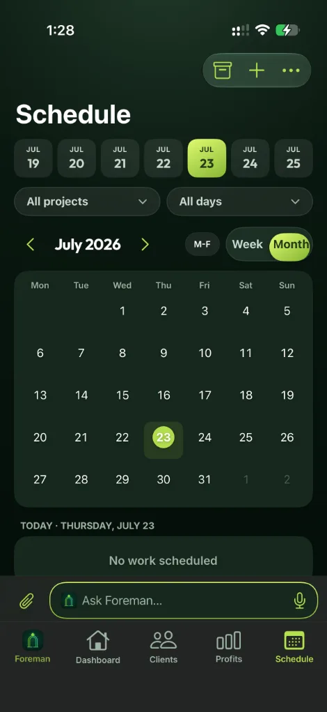 Schedule screen